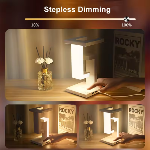 ✨Anti-Gravity LED Night Light with 10W Wireless Charger! Dimmable Desk Lamp for Bedside & Decor