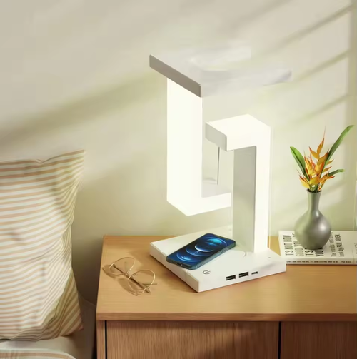 ✨Anti-Gravity LED Night Light with 10W Wireless Charger! Dimmable Desk Lamp for Bedside & Decor