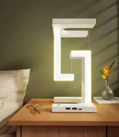 ✨Anti-Gravity LED Night Light with 10W Wireless Charger! Dimmable Desk Lamp for Bedside & Decor