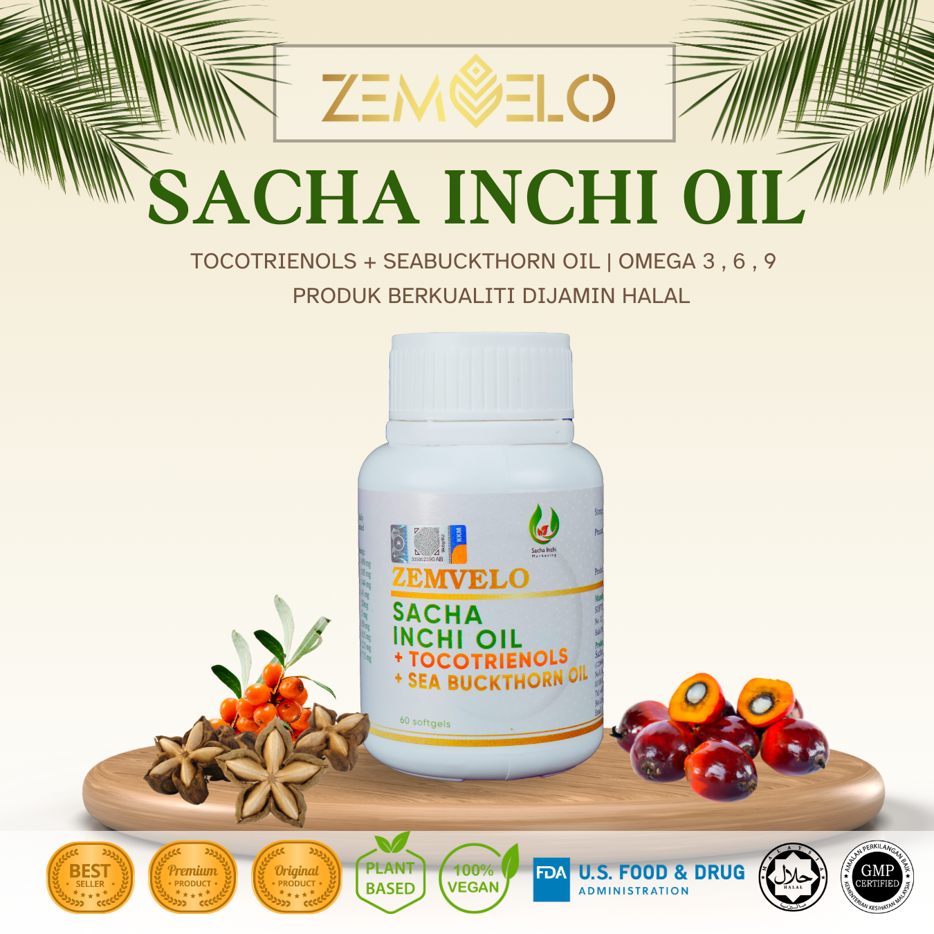 ZEMVELO Sacha Inchi Tocotrienol Seabuckthorn Oil