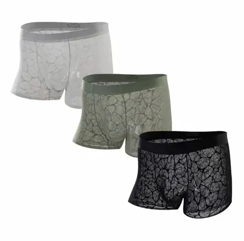 2025 10A Antibacterial Sexy Ice Silk Mesh Breathable Knitted Camellia Fragrance Lace Leopard Jacquard Men's Underwear