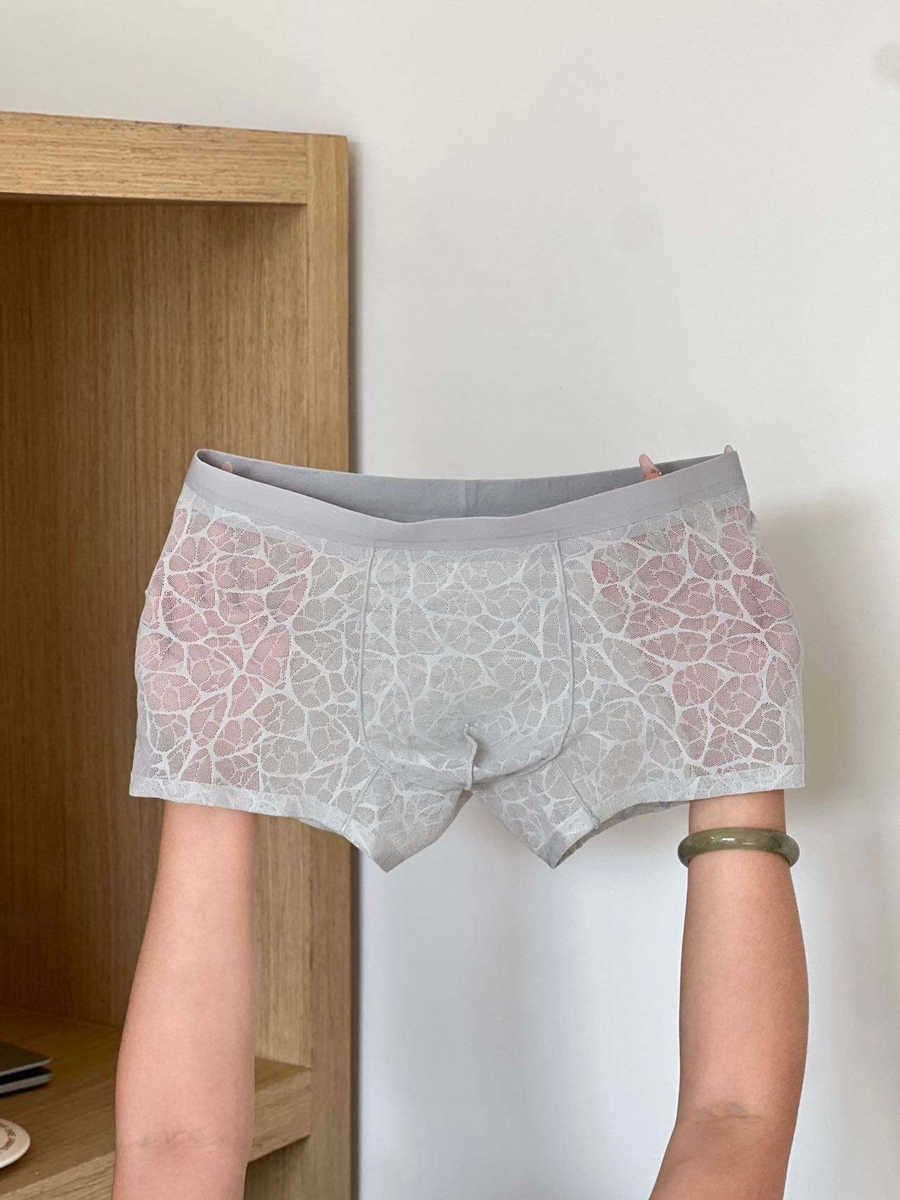 2025 10A Antibacterial Sexy Ice Silk Mesh Breathable Knitted Camellia Fragrance Lace Leopard Jacquard Men's Underwear