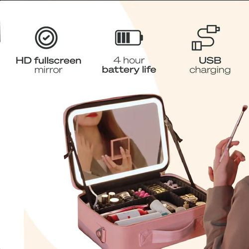 ✈Makeup bag with LED Mirror Large pink
