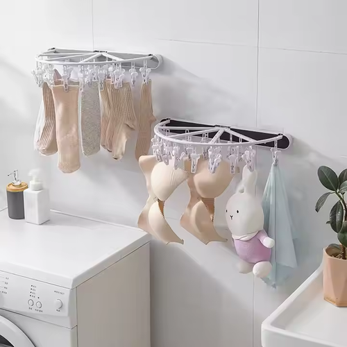 Wall Mounted Collapsible 24 Clips Semi Circular Stackable Sock Hanger Underwear Drying Hook