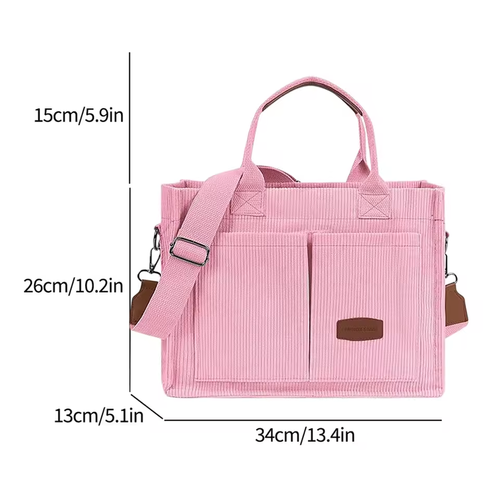 Roomy Corduroy Tote Bag with Wide Shoulder Strap for Women - 2025 Collection