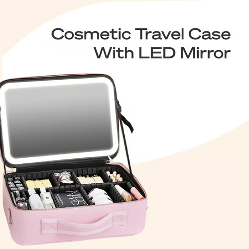 ✈Makeup bag with LED Mirror Large pink