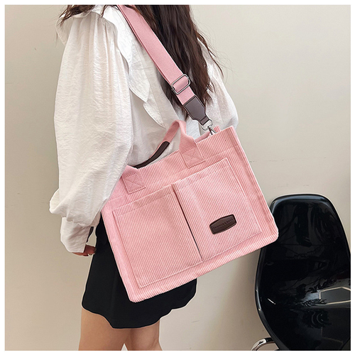 Roomy Corduroy Tote Bag with Wide Shoulder Strap for Women - 2025 Collection