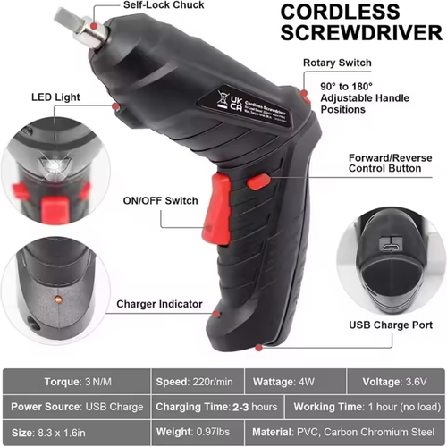47 PCS 3 6V Cordless Screwdriver Set with 1800mAh Battery Portable Electric Screwdriver for Household Maintenance Power Tools
