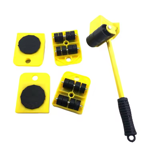 Steel Furniture Mover Tool Set 4 Wheeled Roller & 1 Wheel Bar Hand Tools Heavy Stuff Transport Lifter for Moving Furniture