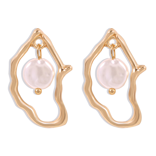 Hot Selling Baroque Pearl Stud Earrings Ladies' Irregular Geometric Design with Gold Plating and Diamond for Parties