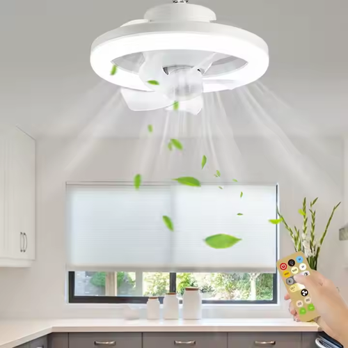Ceiling Fan E27 With Led Light and Remote Control 360 Rotation Cooling Electric Fan Lamp Chandelier for Room Home Decor