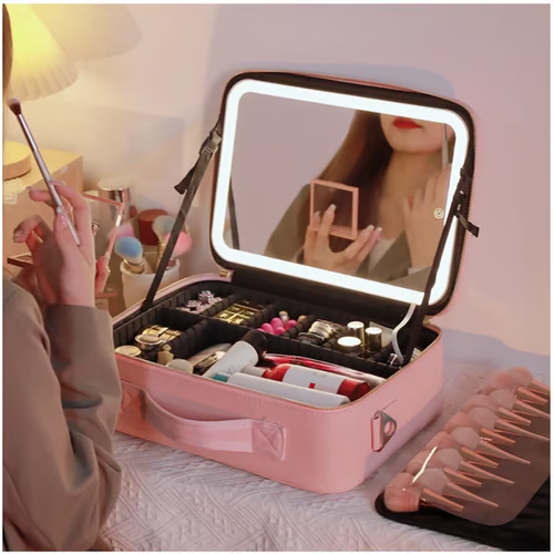 ✈Makeup bag with LED Mirror Large pink