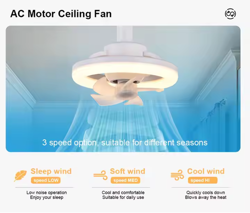 Ceiling Fan E27 With Led Light and Remote Control 360 Rotation Cooling Electric Fan Lamp Chandelier for Room Home Decor
