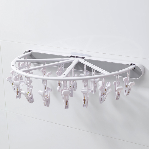 Wall Mounted Collapsible 24 Clips Semi Circular Stackable Sock Hanger Underwear Drying Hook