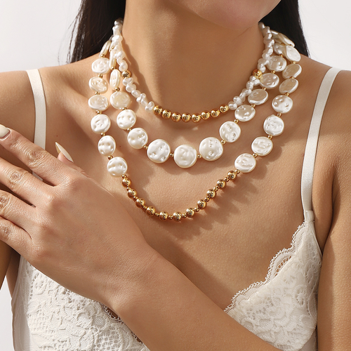 Draweye Imitation Pearls Necklaces for Women Multilayered American Retro Fashion Jewelry Punk Style Simple Collares Para Mujer