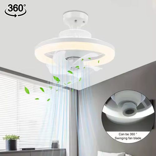 Ceiling Fan E27 With Led Light and Remote Control 360 Rotation Cooling Electric Fan Lamp Chandelier for Room Home Decor