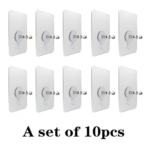 🔨10 Pack Adhesive Wall Hooks, Wall Hangers Without Nails, No Damage Picture Hooks Waterproof and Rustproof to use Inside Kitchen, Bathroom, Home and Office (B)