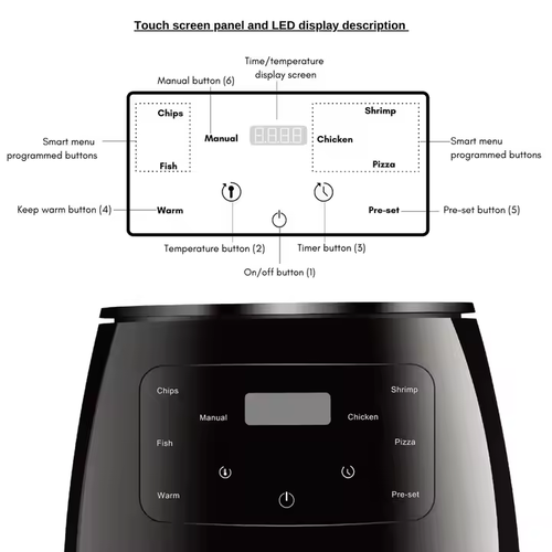 Household air Fryer Touch Screen 6L Pizza Oven Electric Fryer Oven Intelligent Heating element