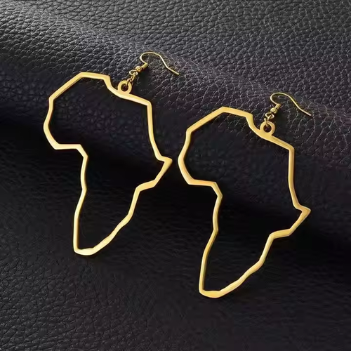Africa Map Fashion gold stainless steel earrings Buy 1 pair get 1 pair free
