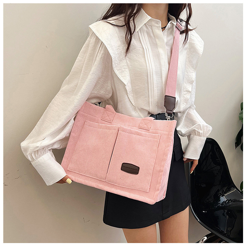 Roomy Corduroy Tote Bag with Wide Shoulder Strap for Women - 2025 Collection