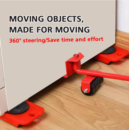 Steel Furniture Mover Tool Set 4 Wheeled Roller & 1 Wheel Bar Hand Tools Heavy Stuff Transport Lifter for Moving Furniture