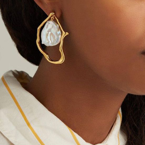 Hot Selling Baroque Pearl Stud Earrings Ladies' Irregular Geometric Design with Gold Plating and Diamond for Parties