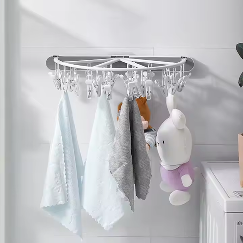 Wall Mounted Collapsible 24 Clips Semi Circular Stackable Sock Hanger Underwear Drying Hook