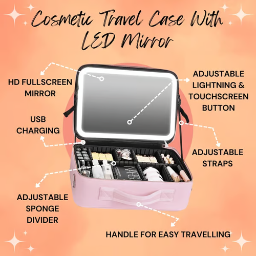 ✈Makeup bag with LED Mirror Large pink