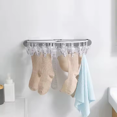 Wall Mounted Collapsible 24 Clips Semi Circular Stackable Sock Hanger Underwear Drying Hook