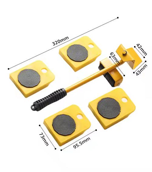 Steel Furniture Mover Tool Set 4 Wheeled Roller & 1 Wheel Bar Hand Tools Heavy Stuff Transport Lifter for Moving Furniture