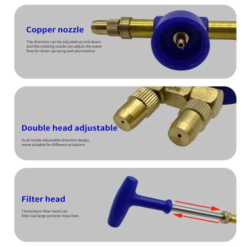 Double-headed spray gun, made of full copper, 38cm