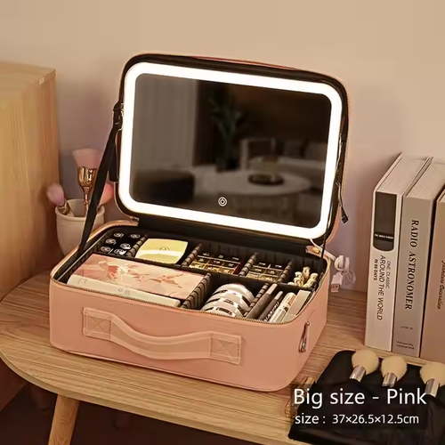 ✈Makeup bag with LED Mirror Large pink