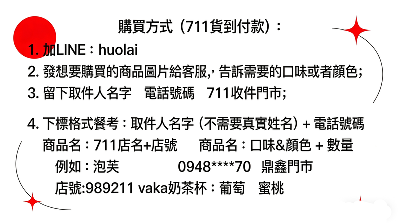 購買方式(711貨到付款)