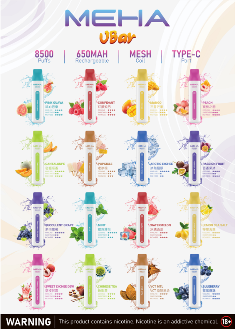 新品上市-MEHA魅嗨8500口拋棄式 一次性電子煙