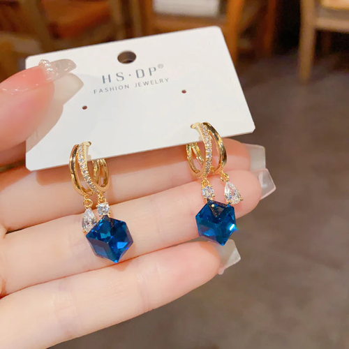 Blue Artificial Crystal Earrings