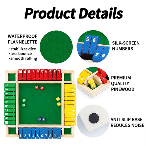 Shut The Box Game - Fun Table Math Game for Adults & Kids