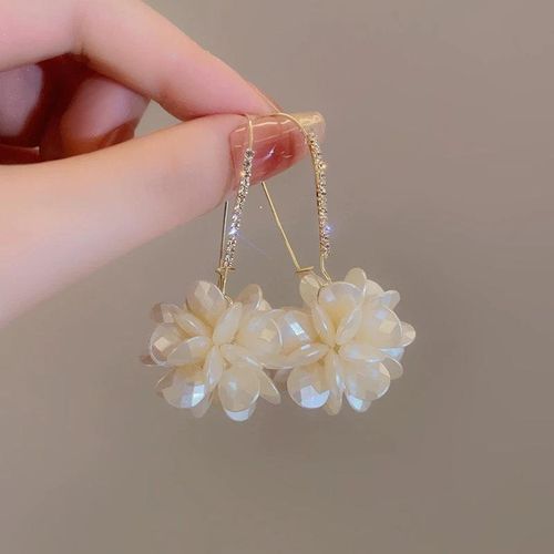 Korea Fashion Zircon Circle Hoop Earring Crystal Flower High-Grade Bling Bling Flower Drop Earrings