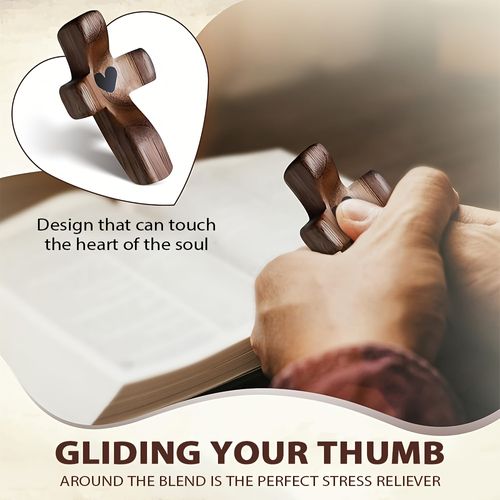 Thumb-sized cross-shaped walnut wood handle piece