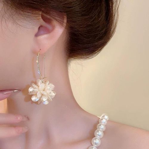 Korea Fashion Zircon Circle Hoop Earring Crystal Flower High-Grade Bling Bling Flower Drop Earrings