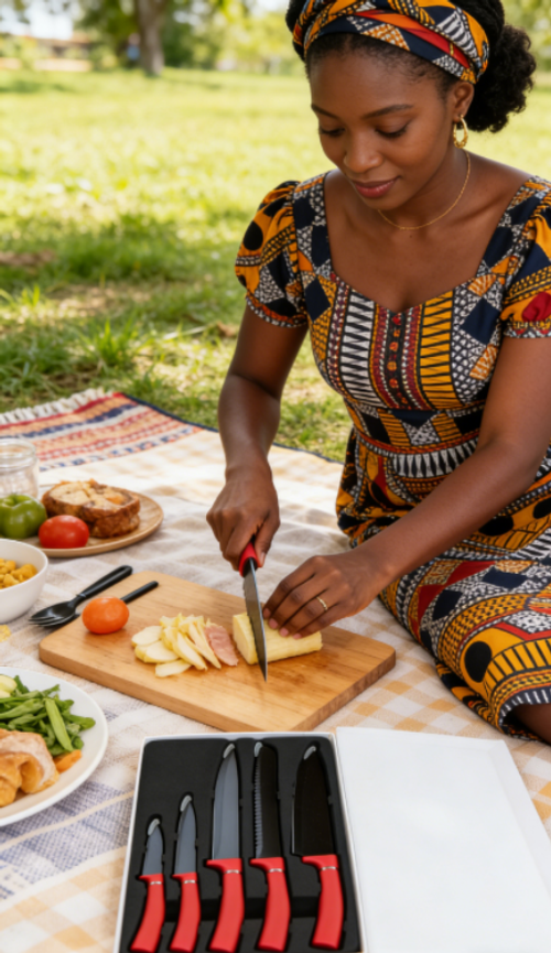 Red-handled, black-bladed kitchen knife set – making cooking an enjoyable experience!