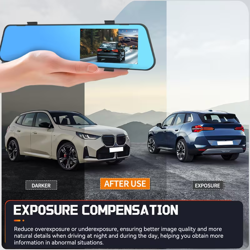 PODOFO 4.5inch dual-lens dash cam 1080P front view and 480P rear view automatic reverse view night vision, motion detection, parking assistance suction cup mount compatible with smart phones  parking assistance system (for in-car DVR)