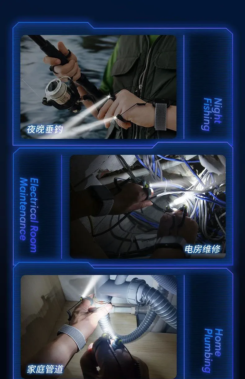 Finger-activated glowing rechargeable flashlight