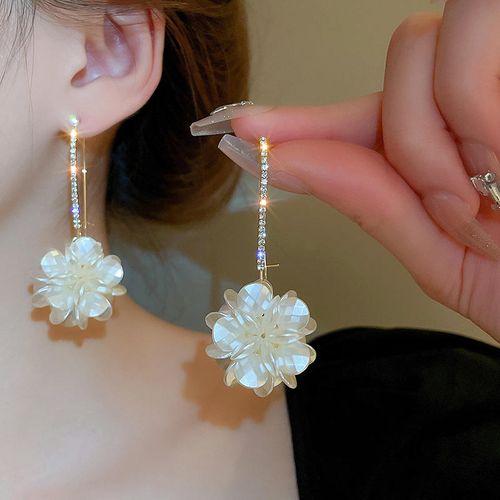Korea Fashion Zircon Circle Hoop Earring Crystal Flower High-Grade Bling Bling Flower Drop Earrings
