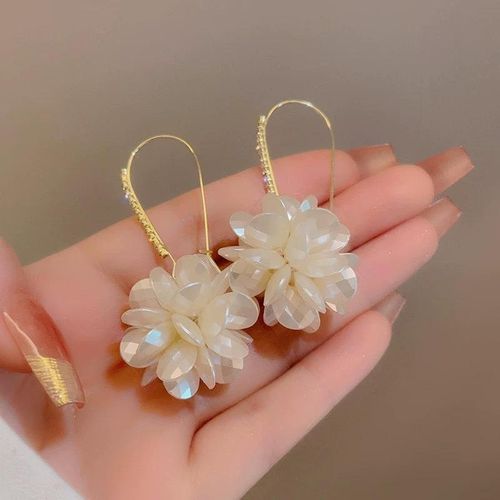 Korea Fashion Zircon Circle Hoop Earring Crystal Flower High-Grade Bling Bling Flower Drop Earrings