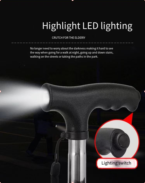 Adjustable Height Walking Stick Chair Folding Crutch Chair Elderly Cane With Seat