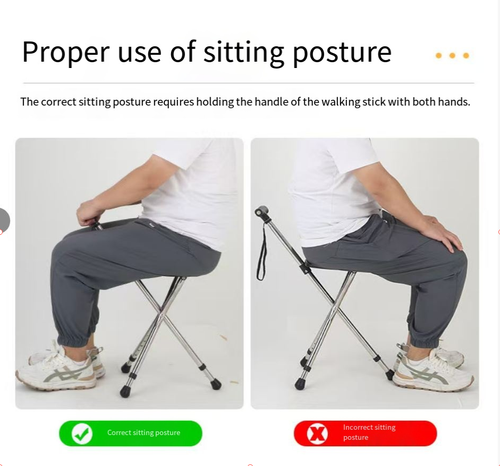 Adjustable Height Walking Stick Chair Folding Crutch Chair Elderly Cane With Seat