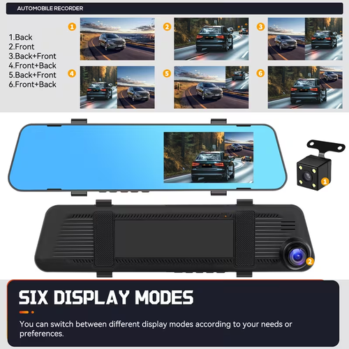 PODOFO 4.5inch dual-lens dash cam 1080P front view and 480P rear view automatic reverse view night vision, motion detection, parking assistance suction cup mount compatible with smart phones  parking assistance system (for in-car DVR)