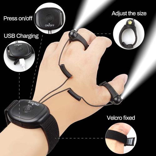 Finger-activated glowing rechargeable flashlight