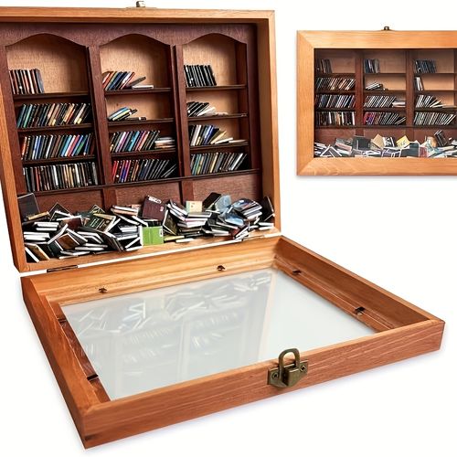 A wobbly, anxiety-relieving bookshelf with 200 mini books to help alleviate stress.