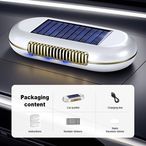 Solar-powered car air purifier with automatic operation, automatic start-up upon parking, long battery life, no consumables required, and negative ion generation